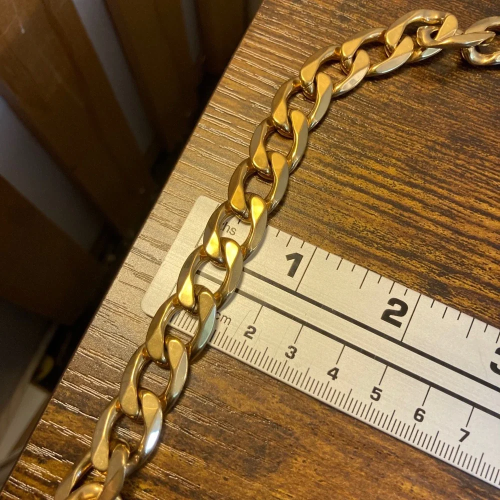 Mens ProSteel Cuban Link Chain Necklace Gold Tone Chunky 29 Inch 12mm Curb Link